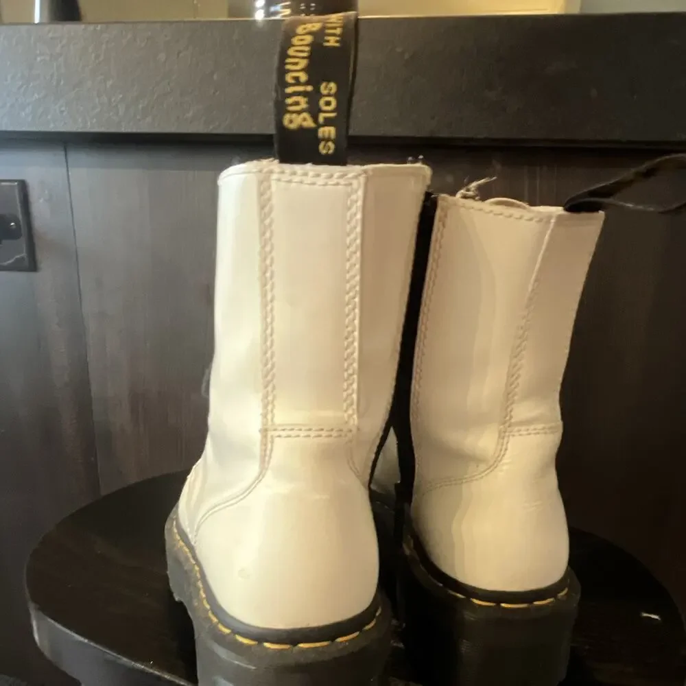 Dr. Martens White Combat Platform Boots Lace-Up Side Zipper US 7 EU 39